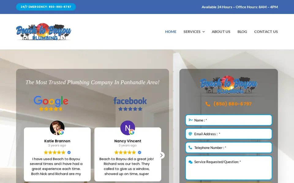 Beach to Bayou Plumbing website, Freeport