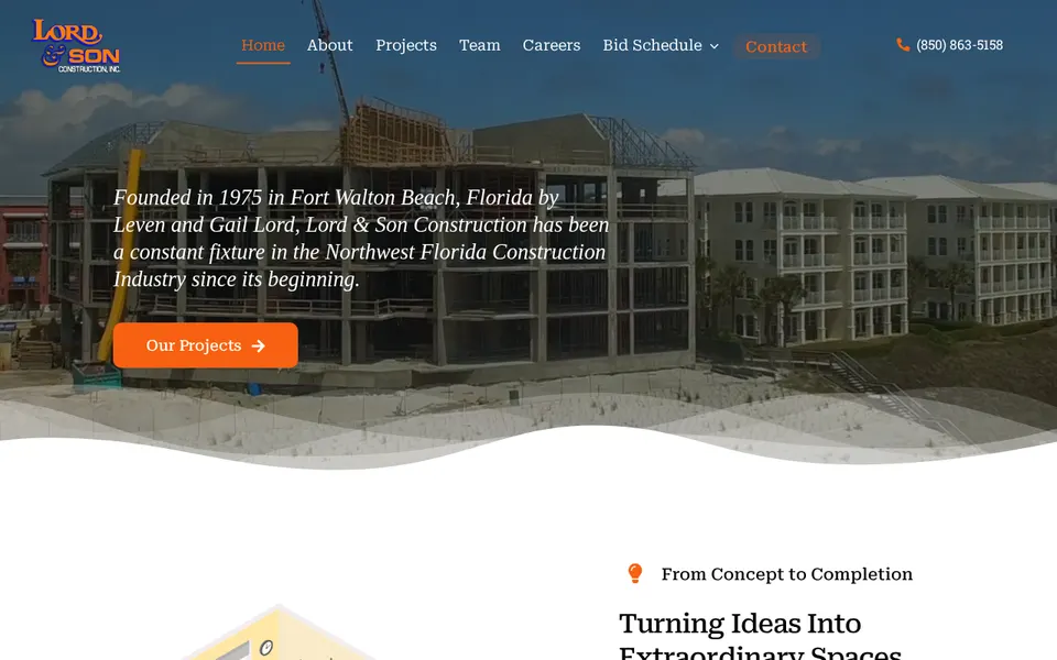 Lord and Son Construction website, Fort Walton Beach