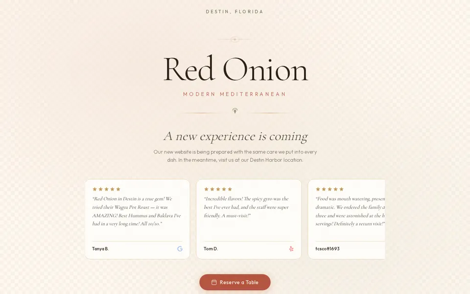 Red Onion Modern Mediterranean website, Destin