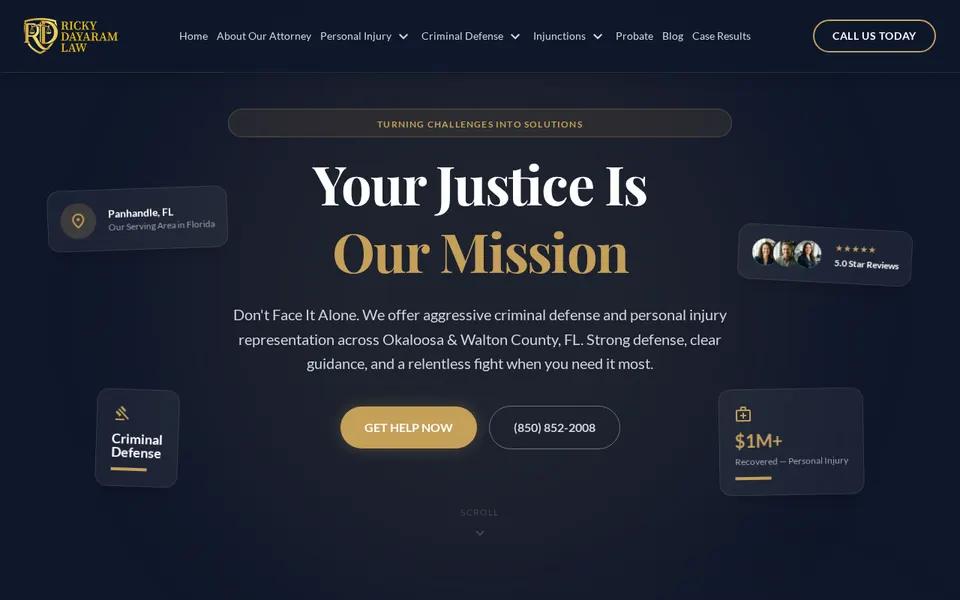 Ricky Dayaram Law, LLC website, Niceville