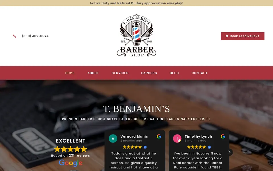 T. Benjamin's Barber Shop and Shave Parlor website, Mary Esther