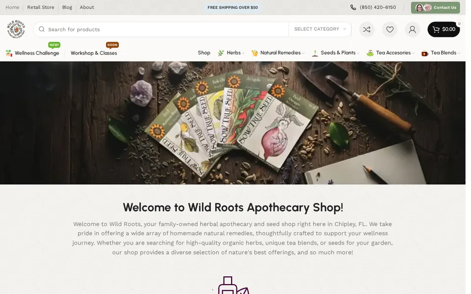 Wild Roots Apothecary and Seed Shop website, Chipley